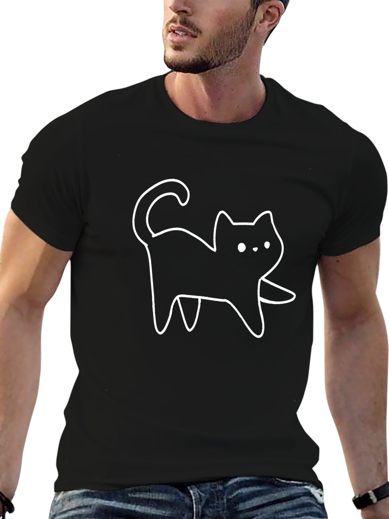 Black Cat Outline Graphic Tee