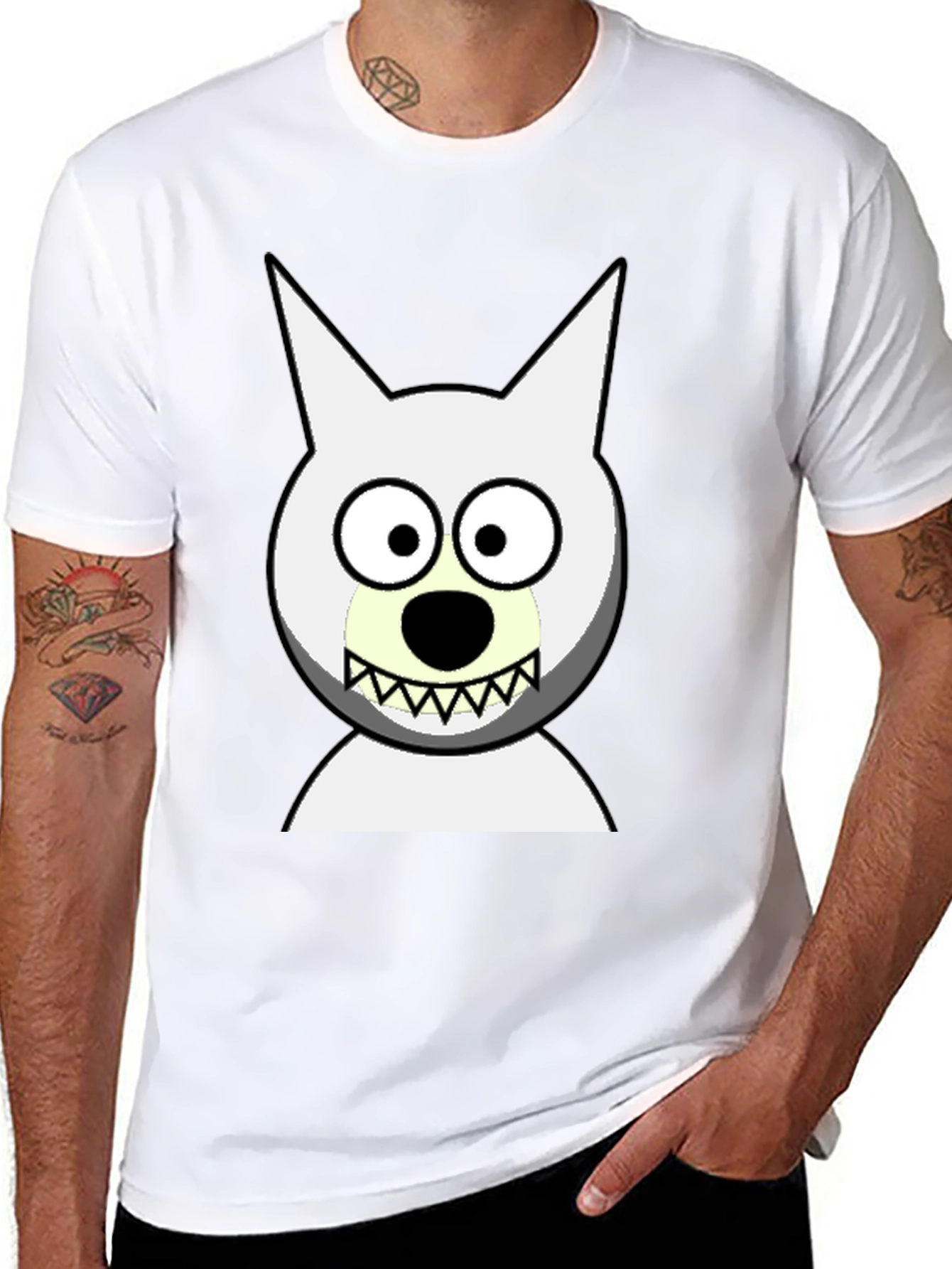 Funny Cartoon Wolf Graphic Black T-Shirt