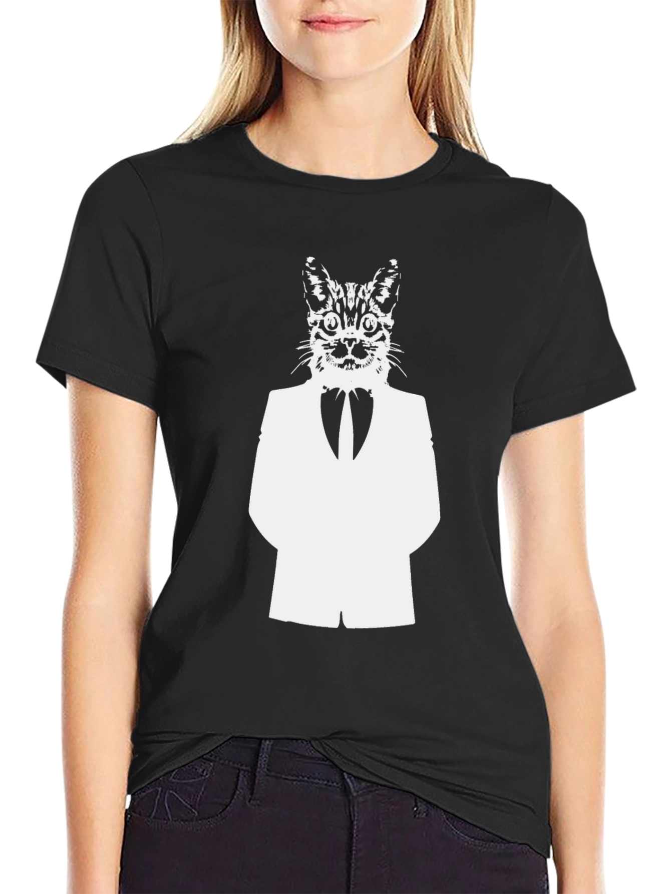 Cat in Suit Graphic Tee - Black Cotton Blend