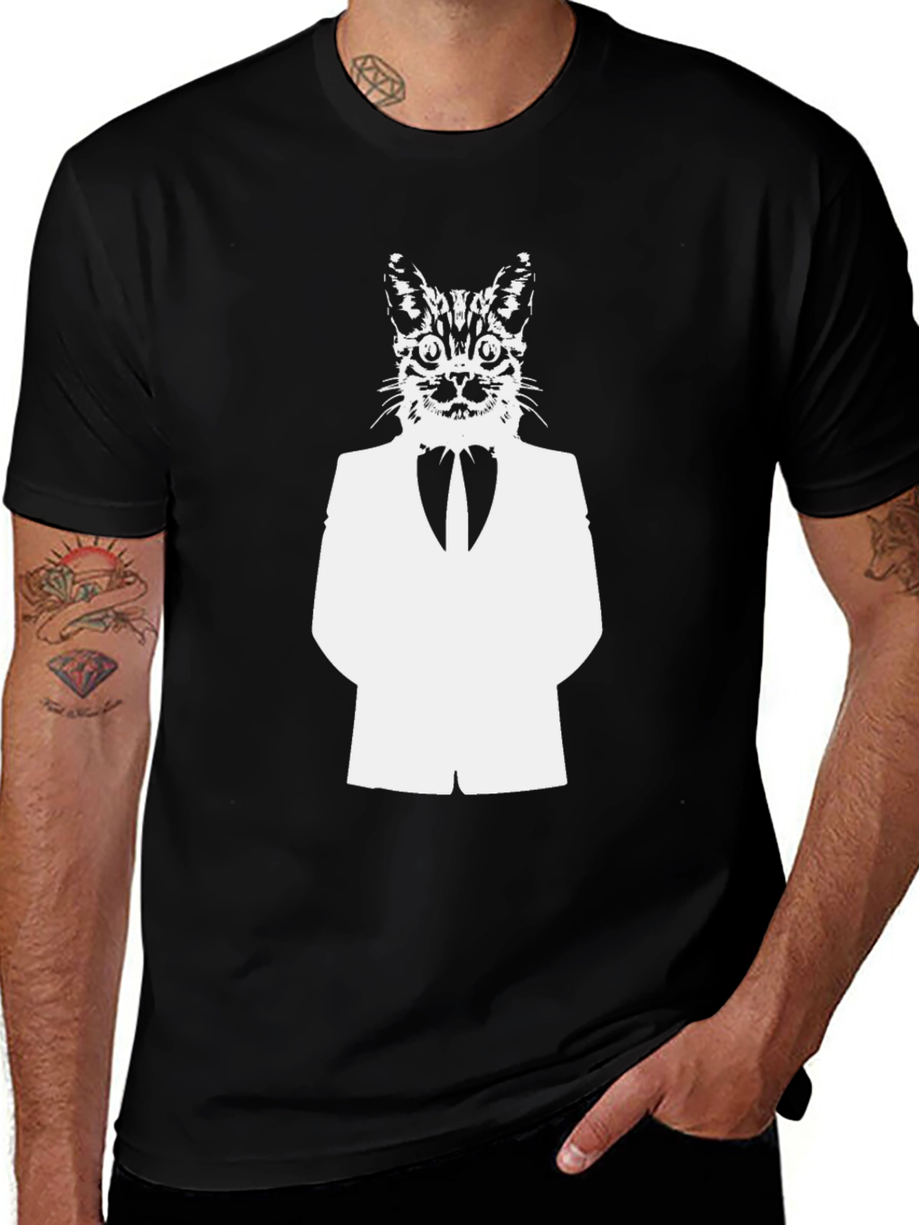 Cat in Suit Graphic Tee - Black Cotton Blend