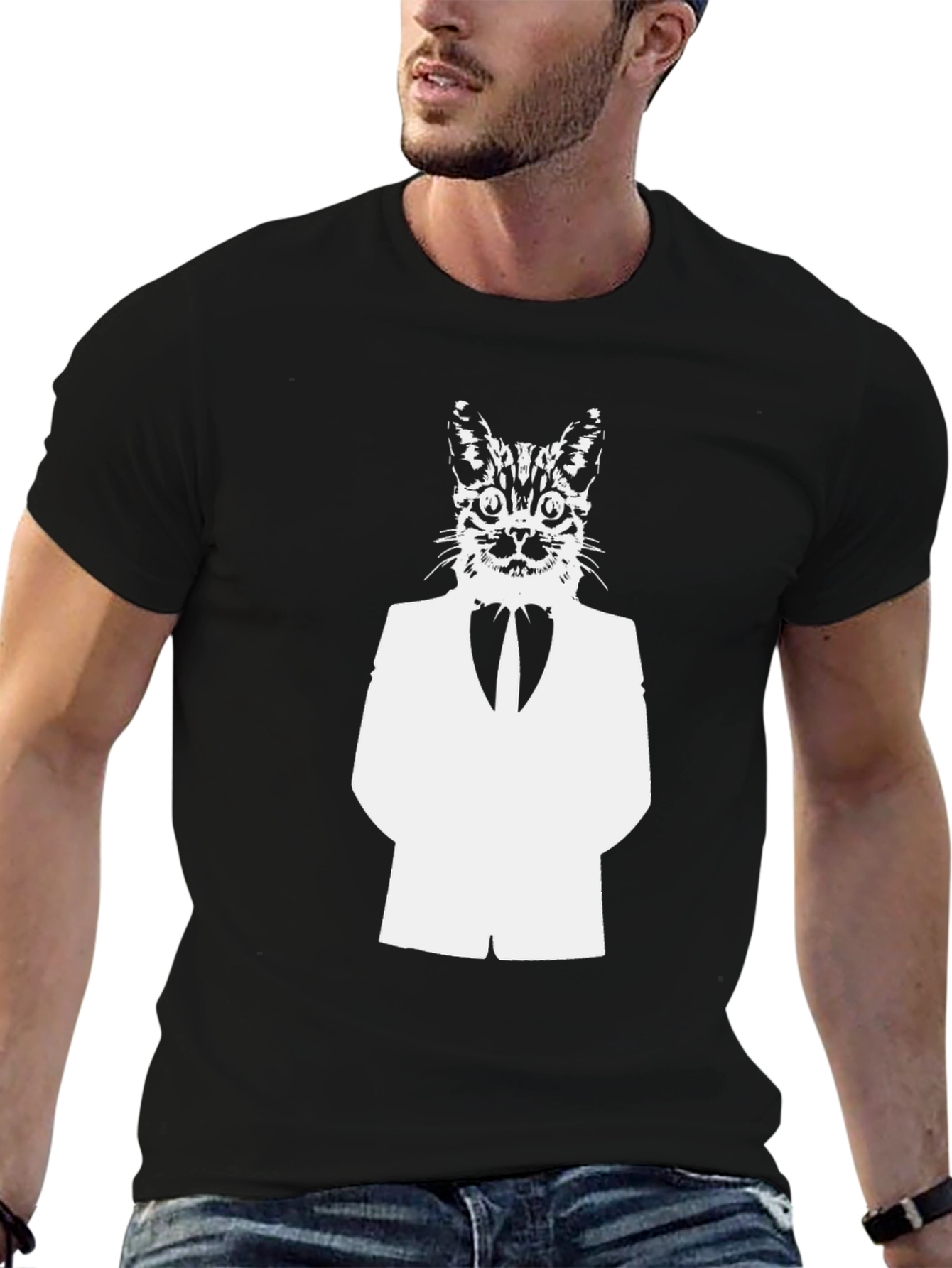 Cat in Suit Graphic Tee - Black Cotton Blend