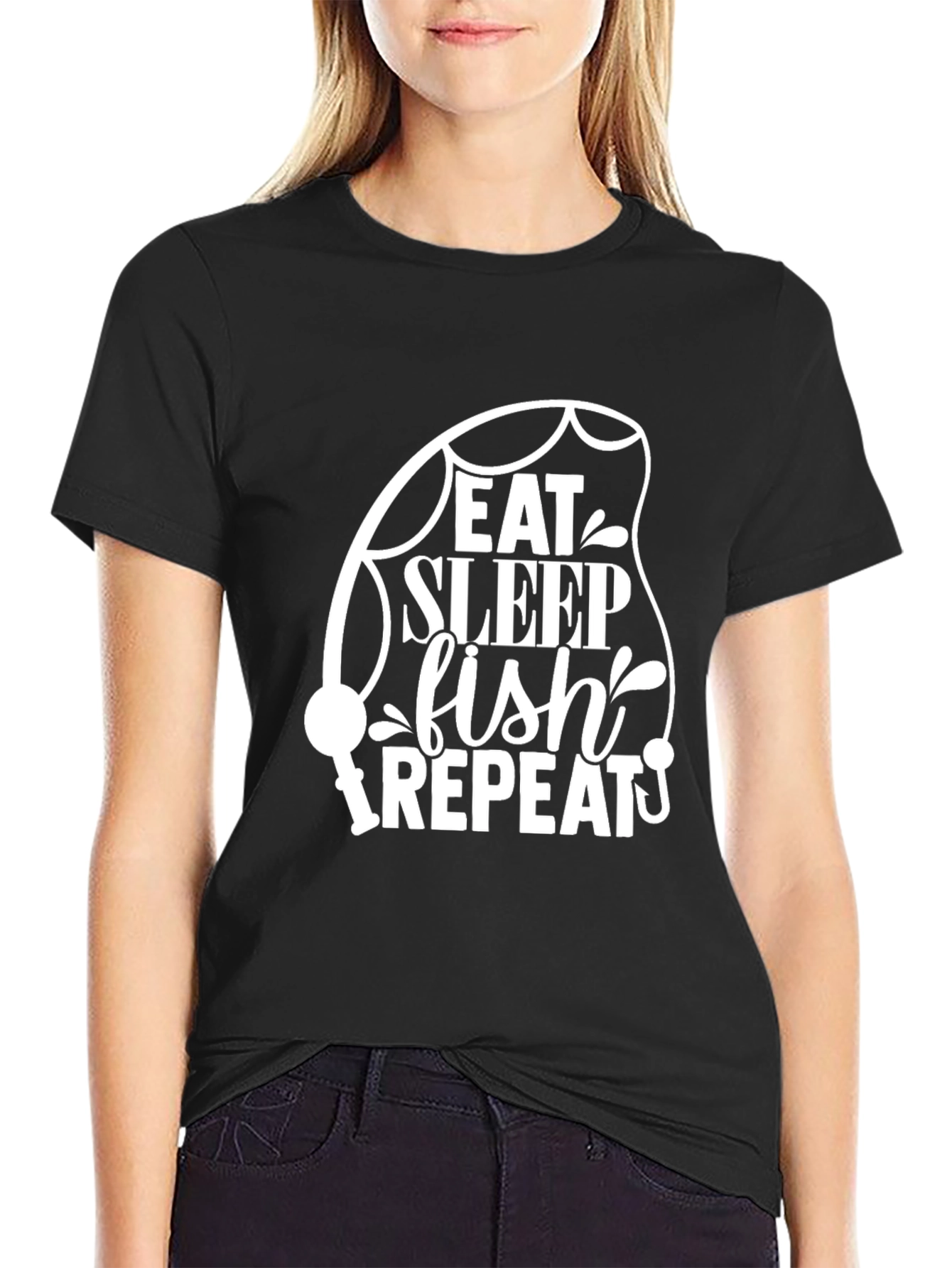 Eat Sleep Fish Repeat Black T-Shirt