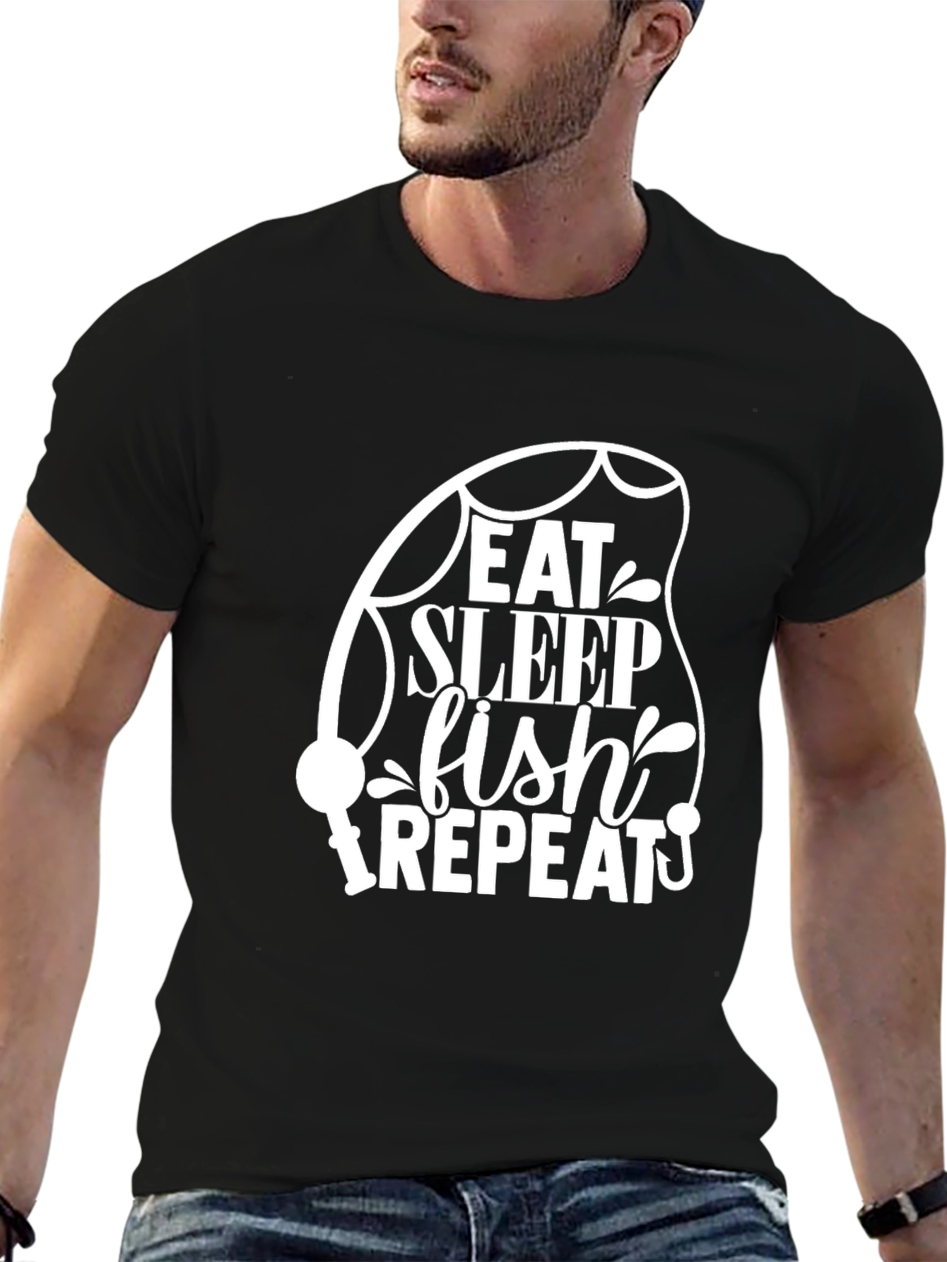 Eat Sleep Fish Repeat Black T-Shirt