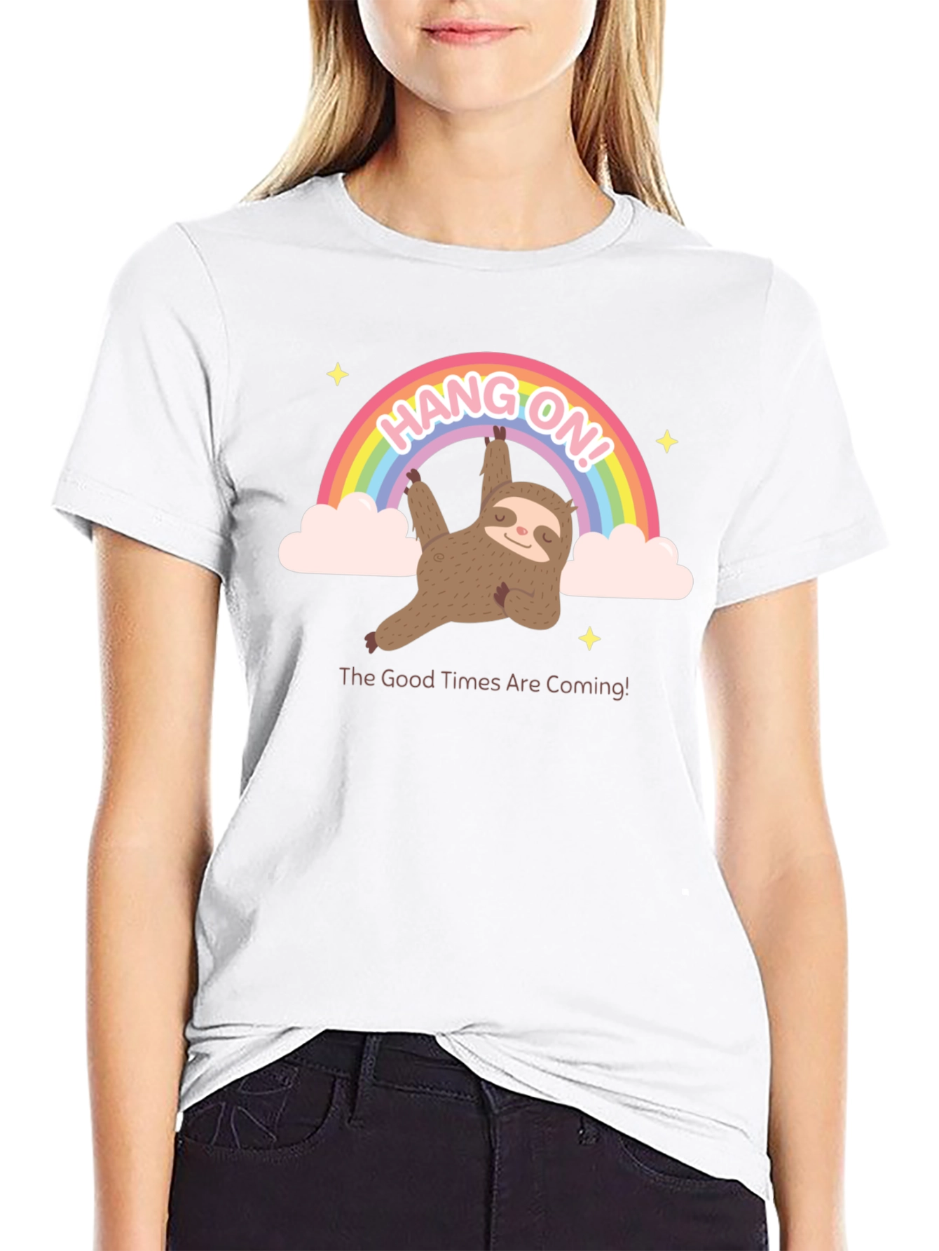 Hang On Sloth T-Shirt Rainbow Good Times