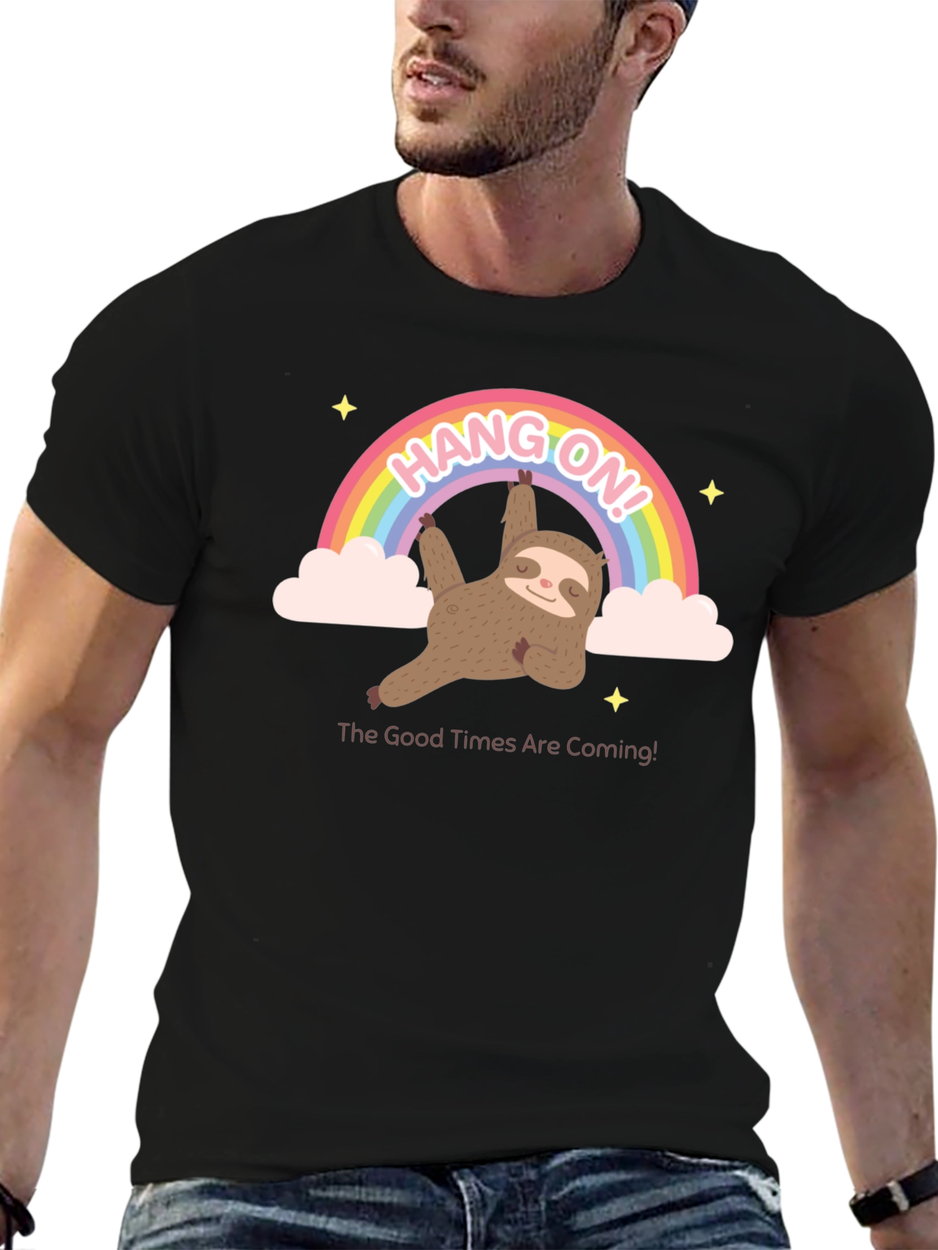 Hang On Sloth T-Shirt Rainbow Good Times