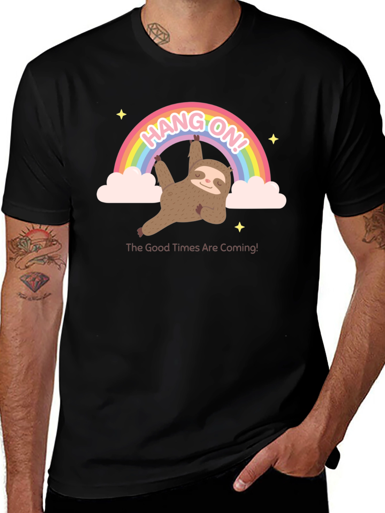 Hang On Sloth T-Shirt Rainbow Good Times