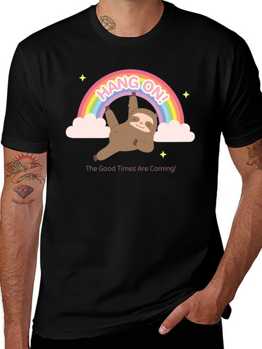 Hang On Sloth T-Shirt Rainbow Good Times