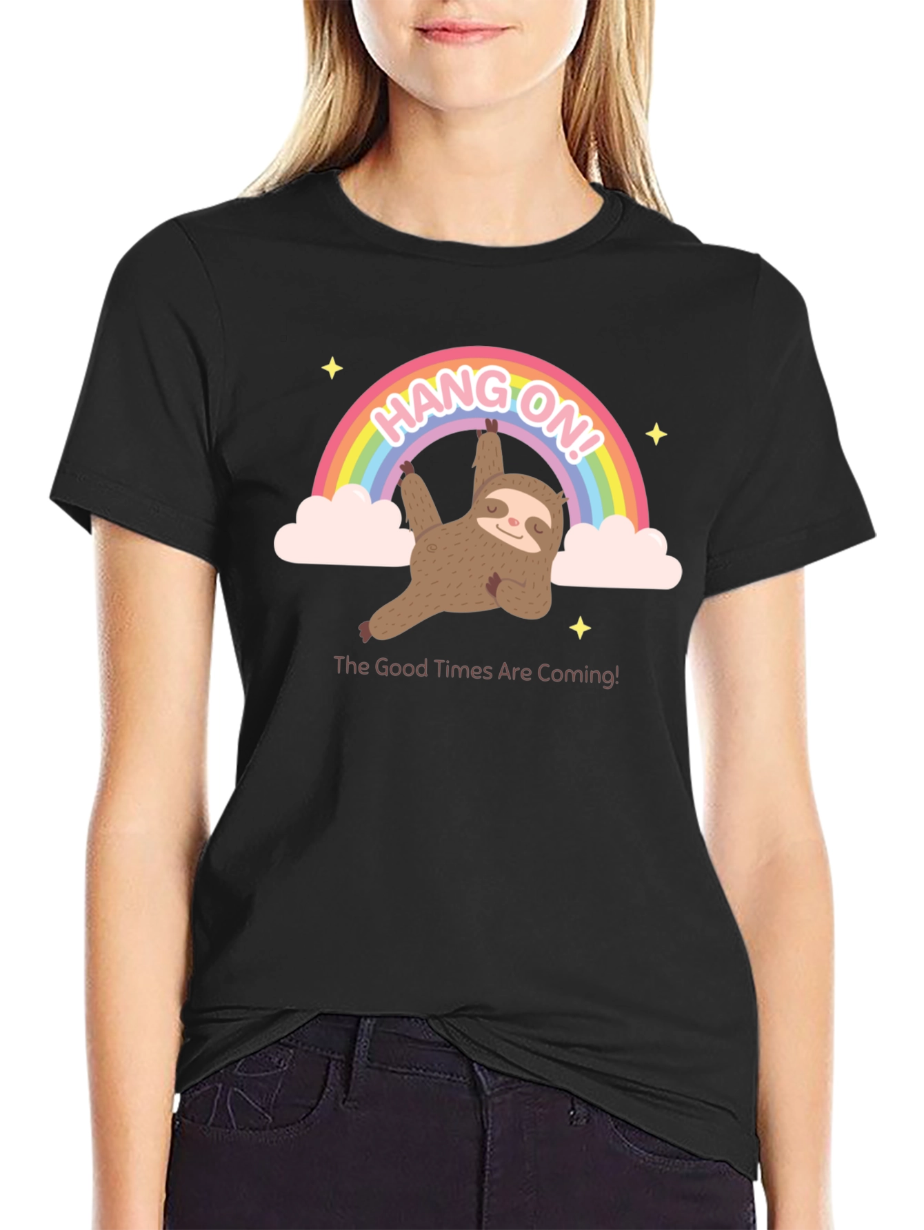 Hang On Sloth T-Shirt Rainbow Good Times