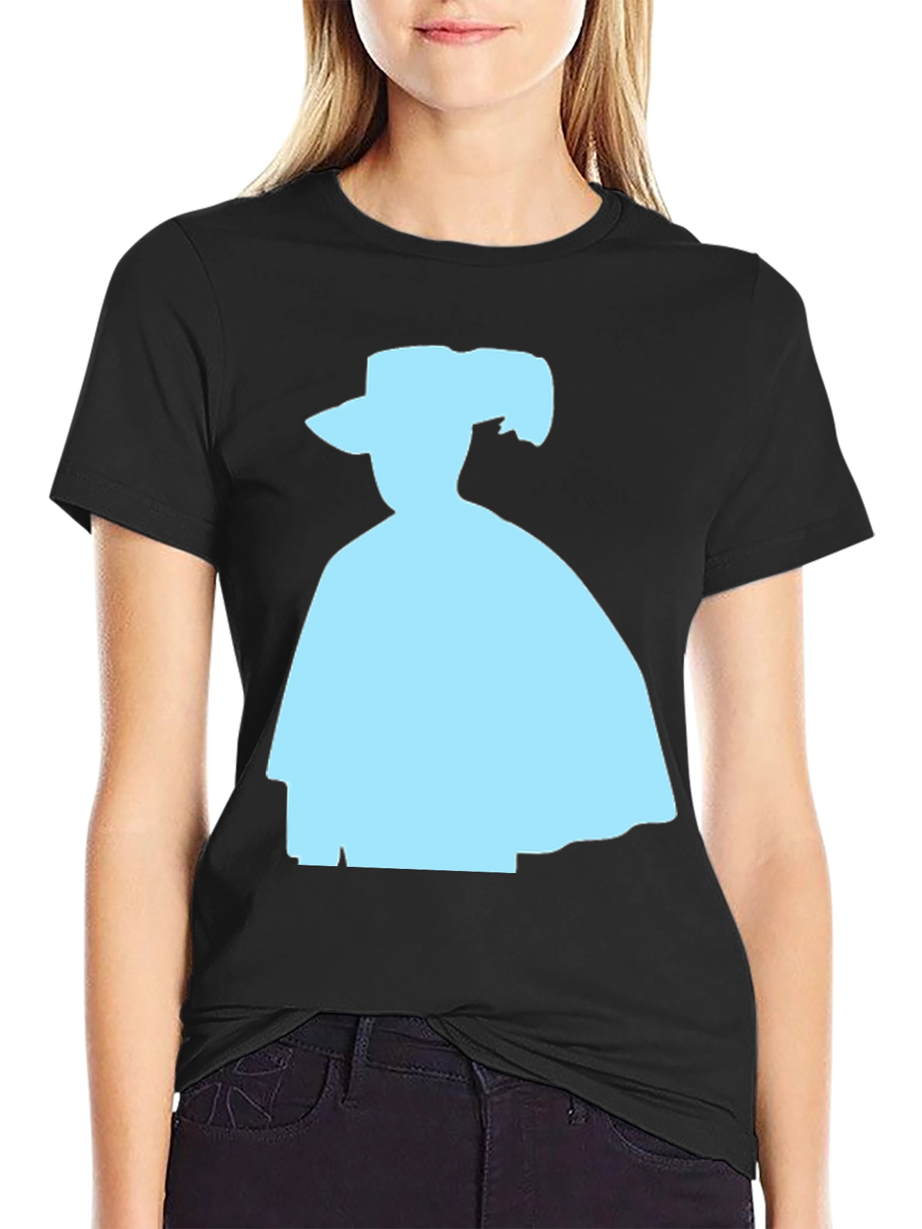 Silhouette Tee: Light Blue Shape on Black