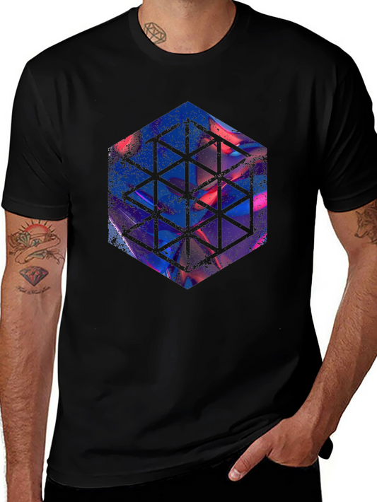 Geometric Hexagon Graphic Black T-Shirt