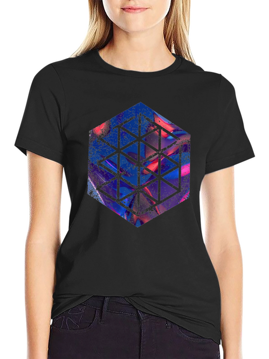 Geometric Hexagon Graphic Black T-Shirt