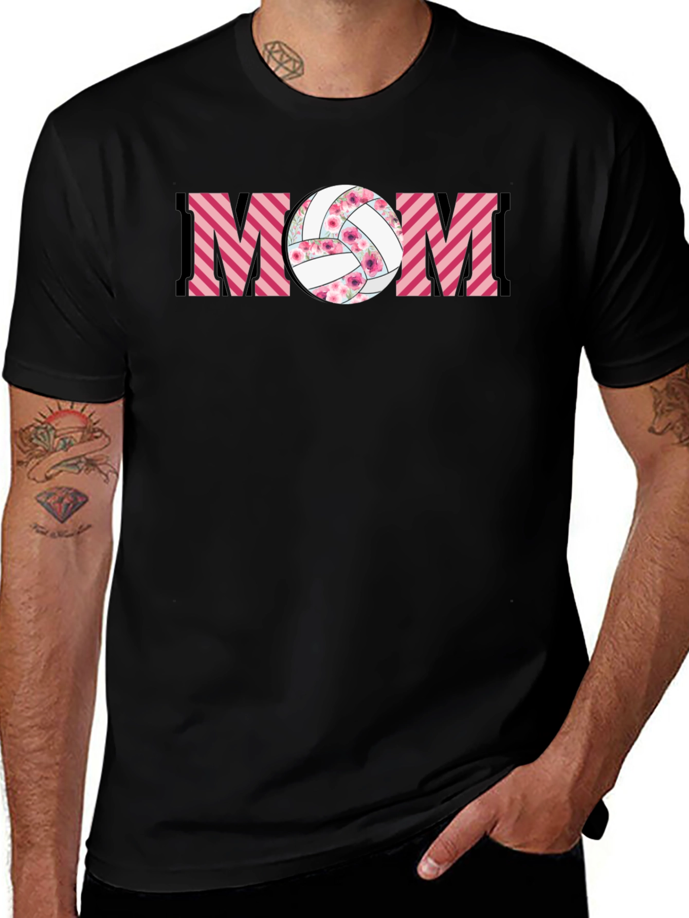 Volleyball Mom Graphic T-Shirt - Floral Ball Design