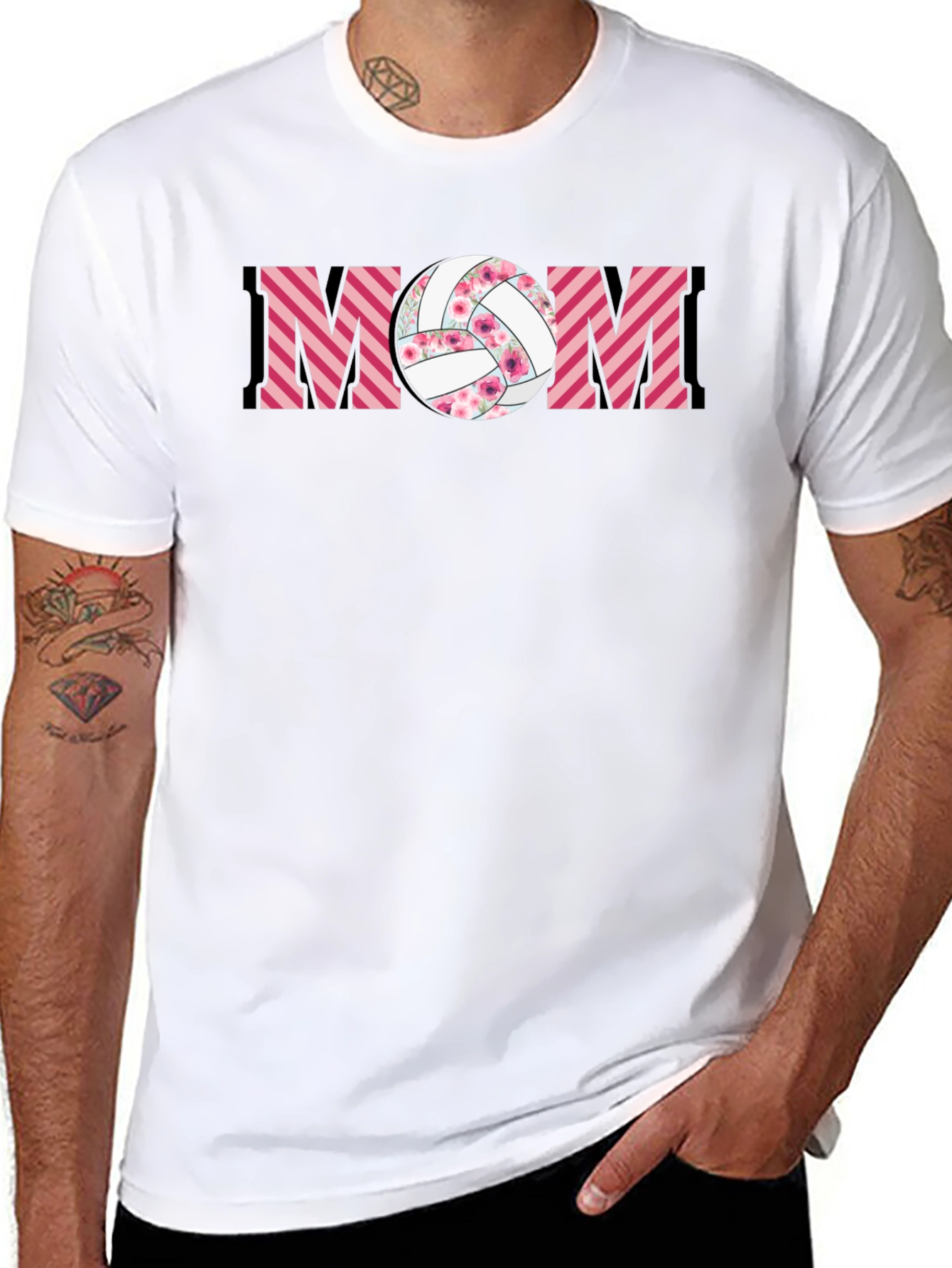 Volleyball Mom Graphic T-Shirt - Floral Ball Design