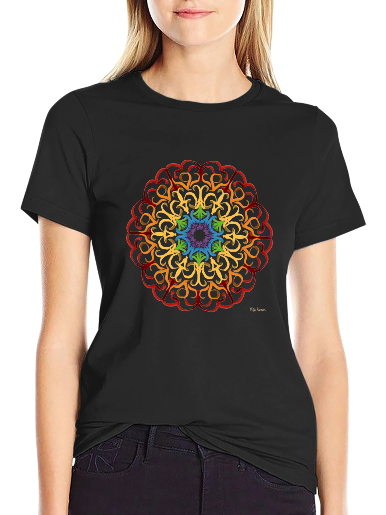 Rainbow Mandala Graphic T-Shirt - Artistic Design