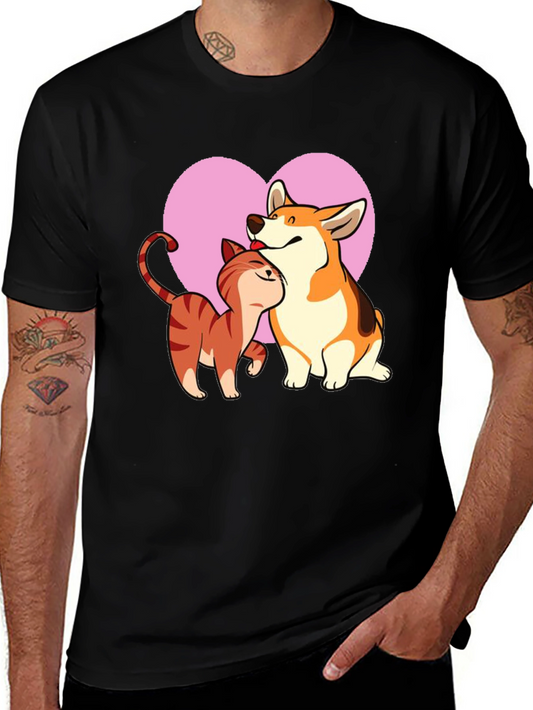 Cute Corgi & Cat Love Graphic Tee