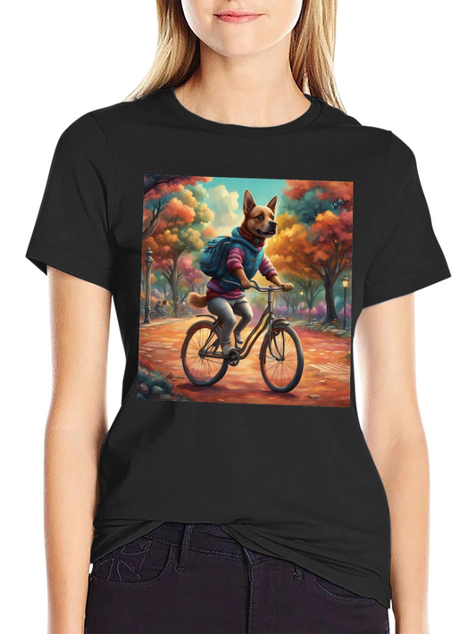 Dog on Bike T-Shirt - Whimsical Park Design