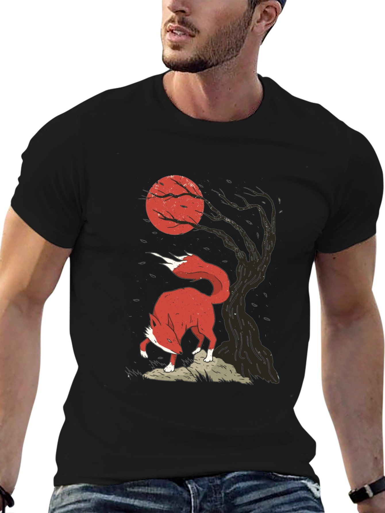 Fox & Moon Graphic Tee - Stylish Mens T-Shirt