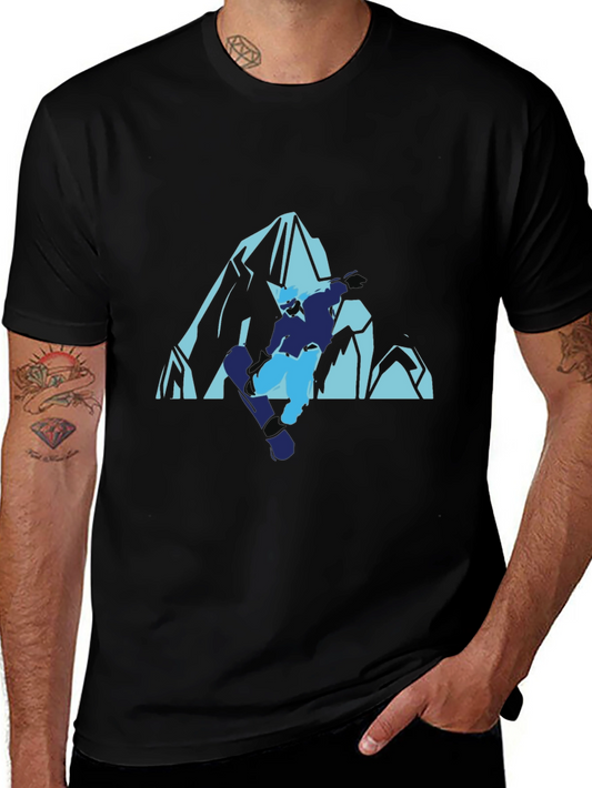 Cool Mountain Snowboarder Graphic T-Shirt
