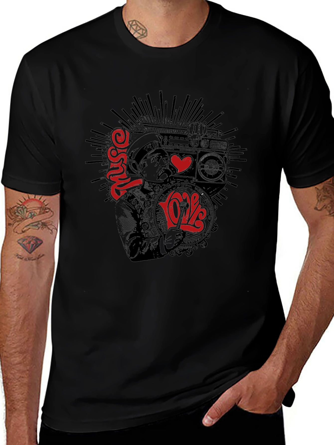 Music Love Tee - Mens Black Graphic T-Shirt