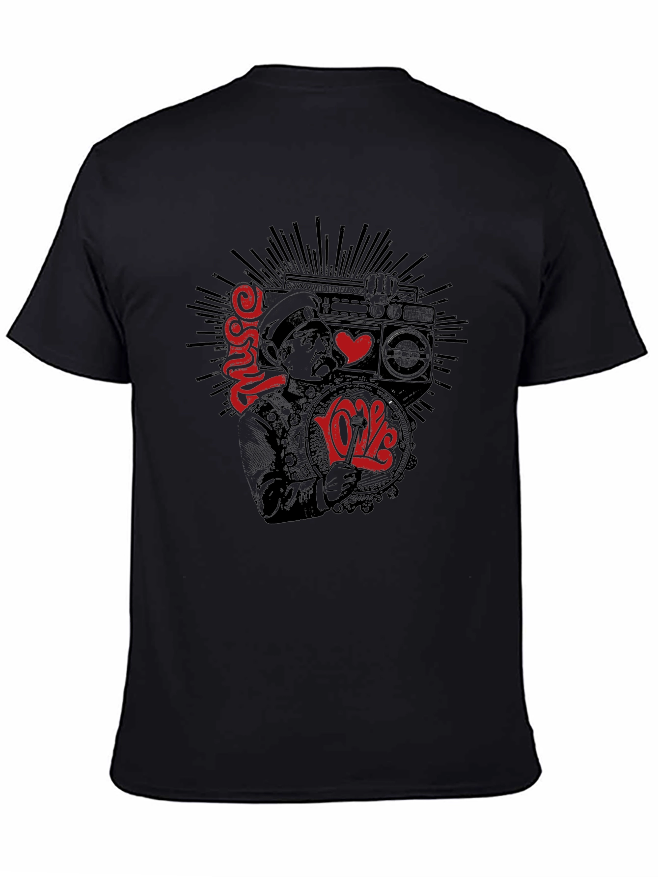 Music Love Tee - Mens Black Graphic T-Shirt