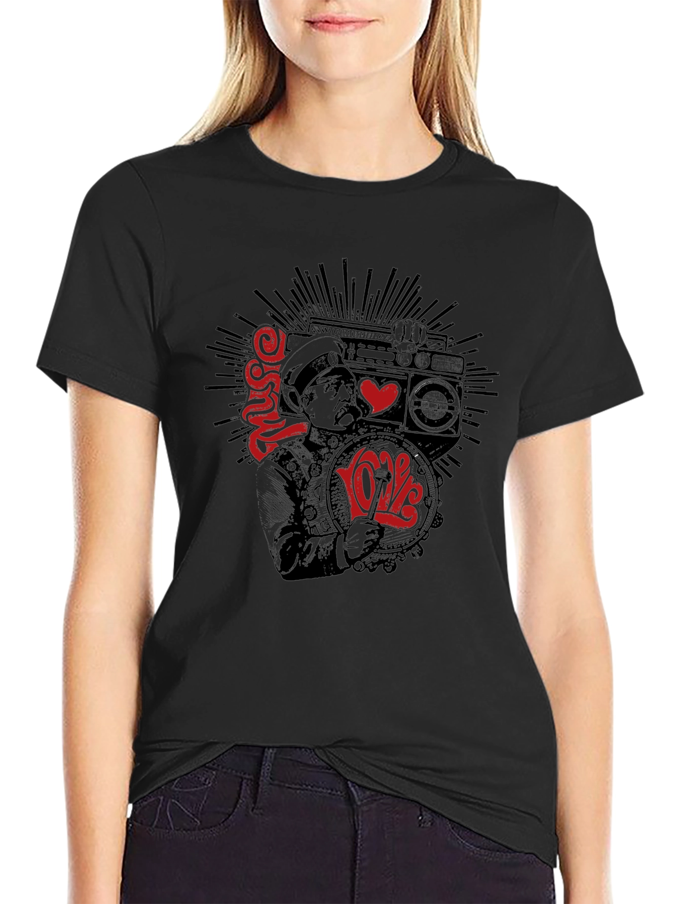 Music Love Tee - Mens Black Graphic T-Shirt
