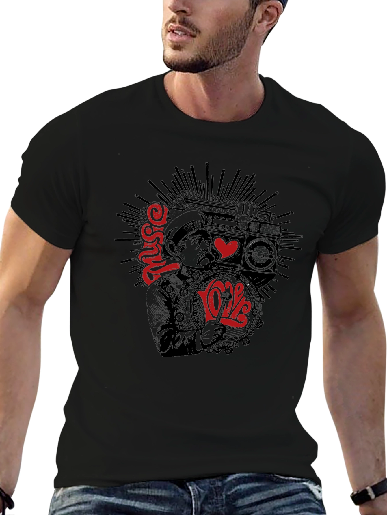 Music Love Tee - Mens Black Graphic T-Shirt