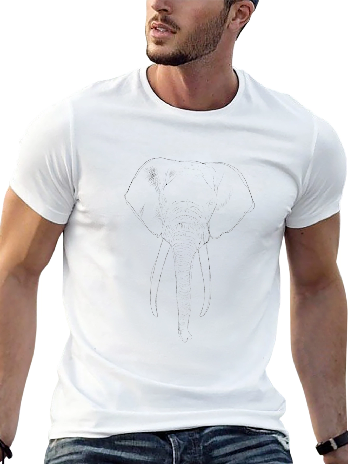 Mens Black Elephant Outline Graphic T-Shirt