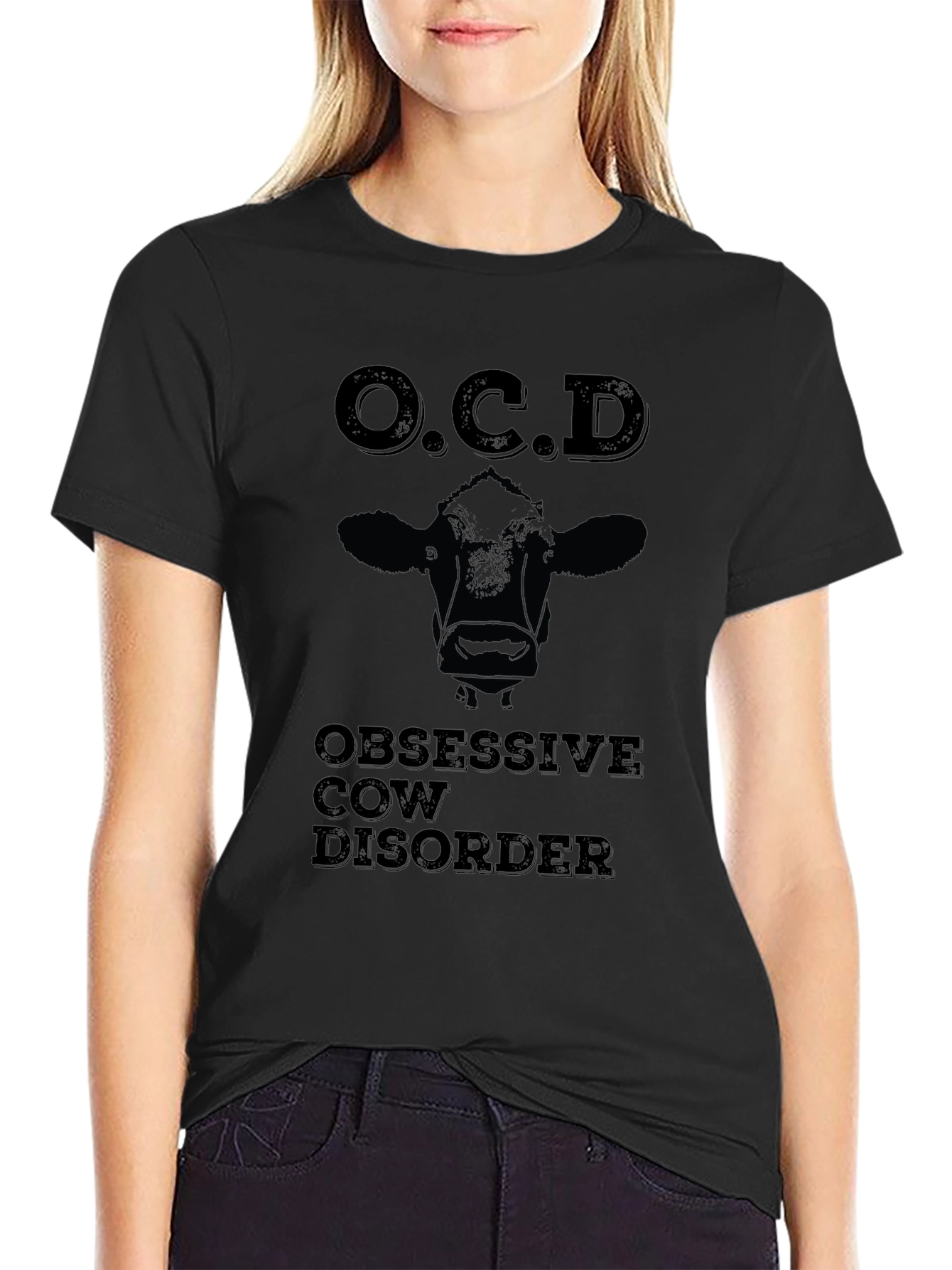 O.C.D. Obsessive Cow Disorder Black T-Shirt