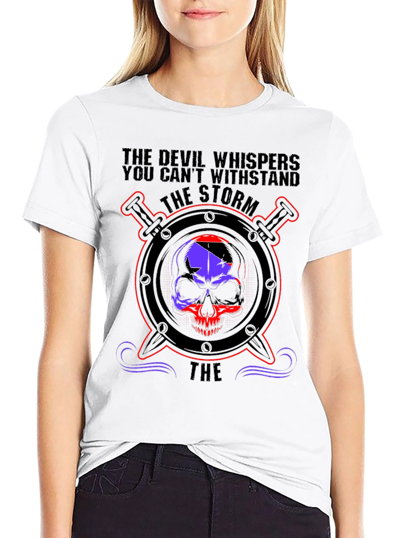 Devil Whispers Skull Graphic Tee - Storm Design