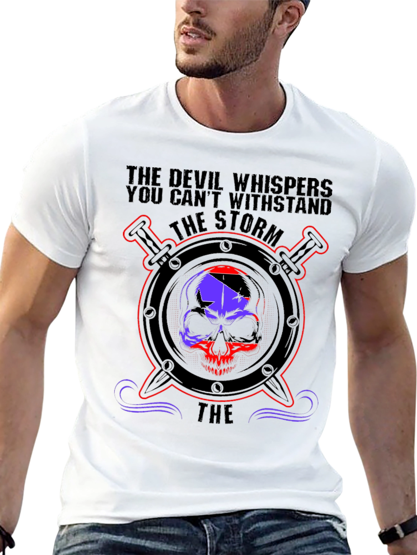 Devil Whispers Skull Graphic Tee - Storm Design