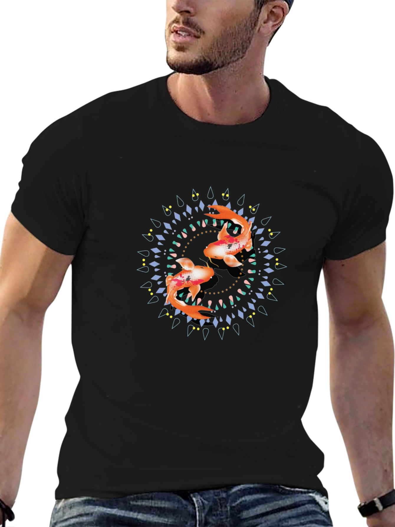 Koi Fish Mandala Black Graphic Tee
