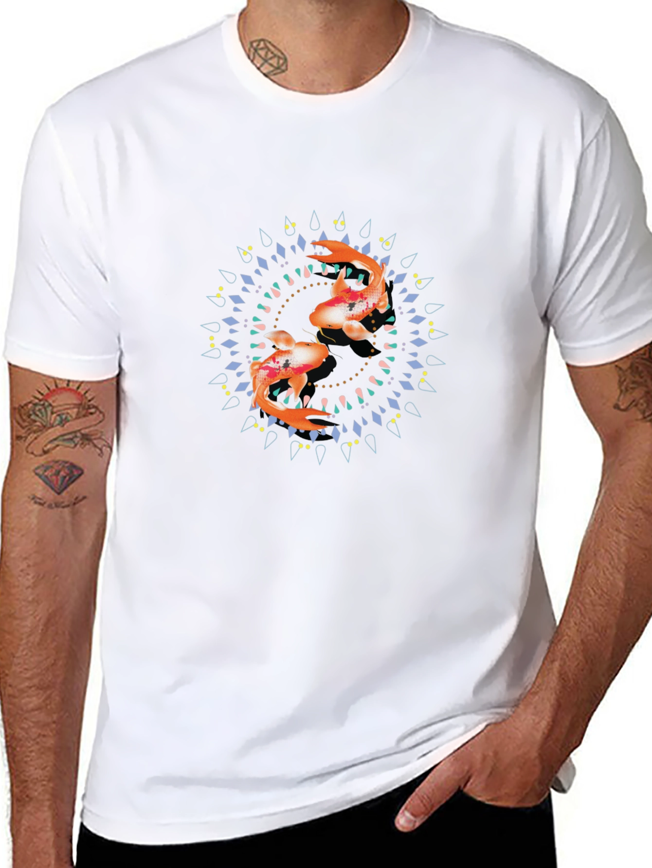 Koi Fish Mandala Black Graphic Tee