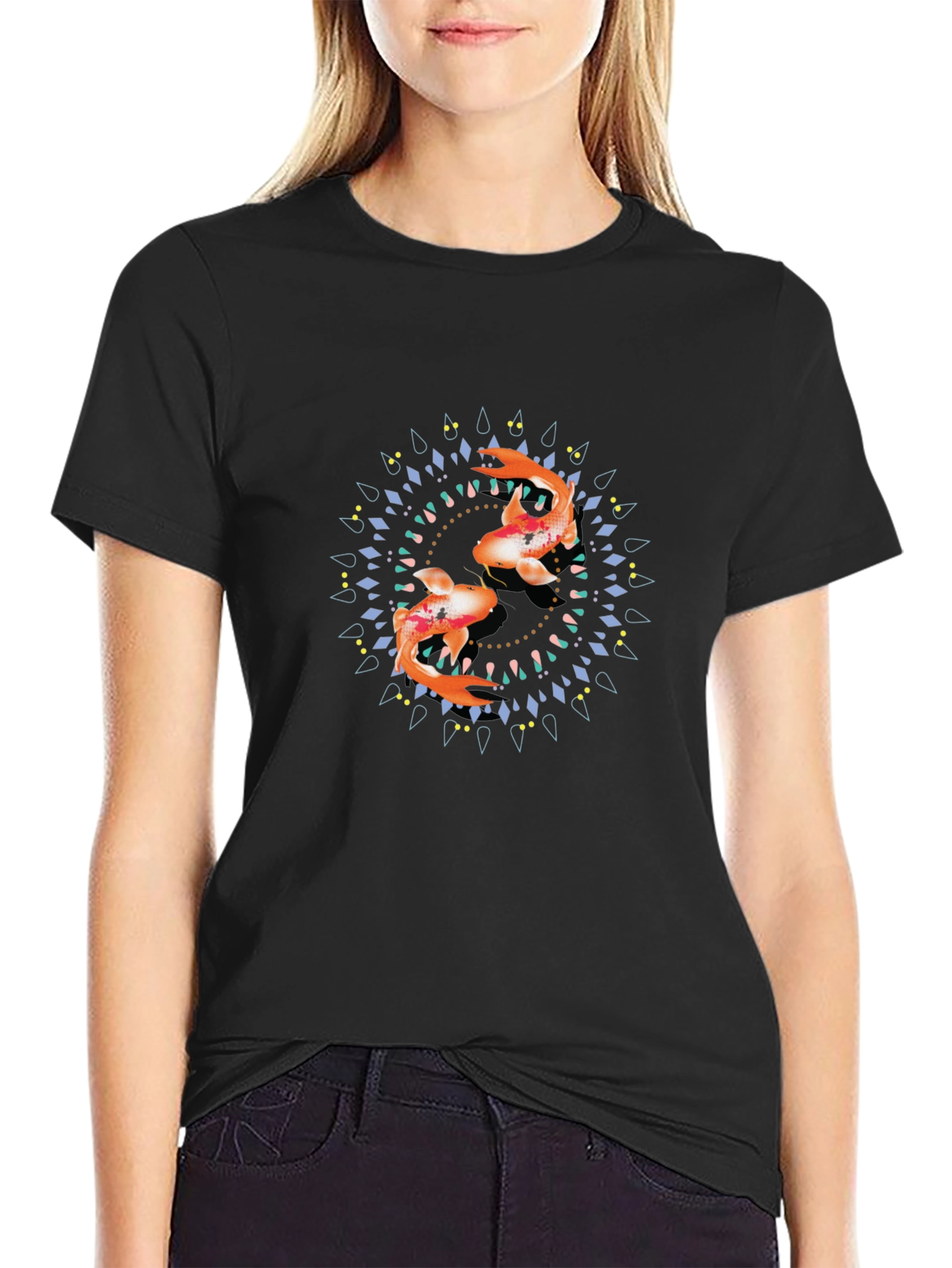 Koi Fish Mandala Black Graphic Tee
