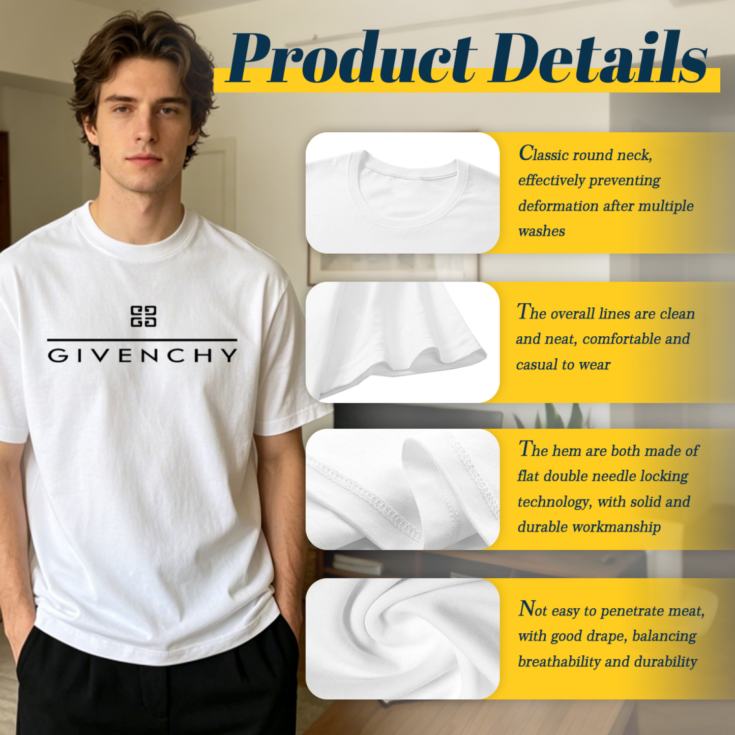 Unisex Classic 4G Square Logo GIVENCHY Letter Print Crew Neck T-Shirt Oversized Casual Basic Short Sleeve Tee Multiple Colors Available