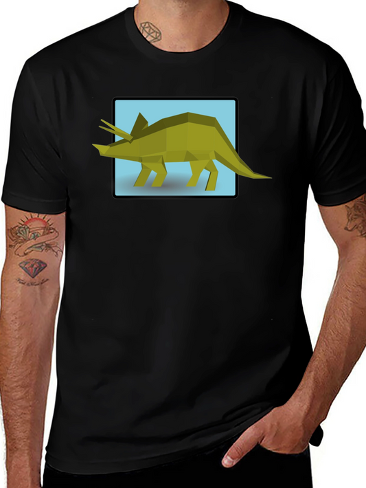Geometric Triceratops Graphic Tee - Black