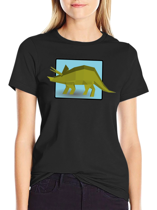 Geometric Triceratops Graphic Tee - Black