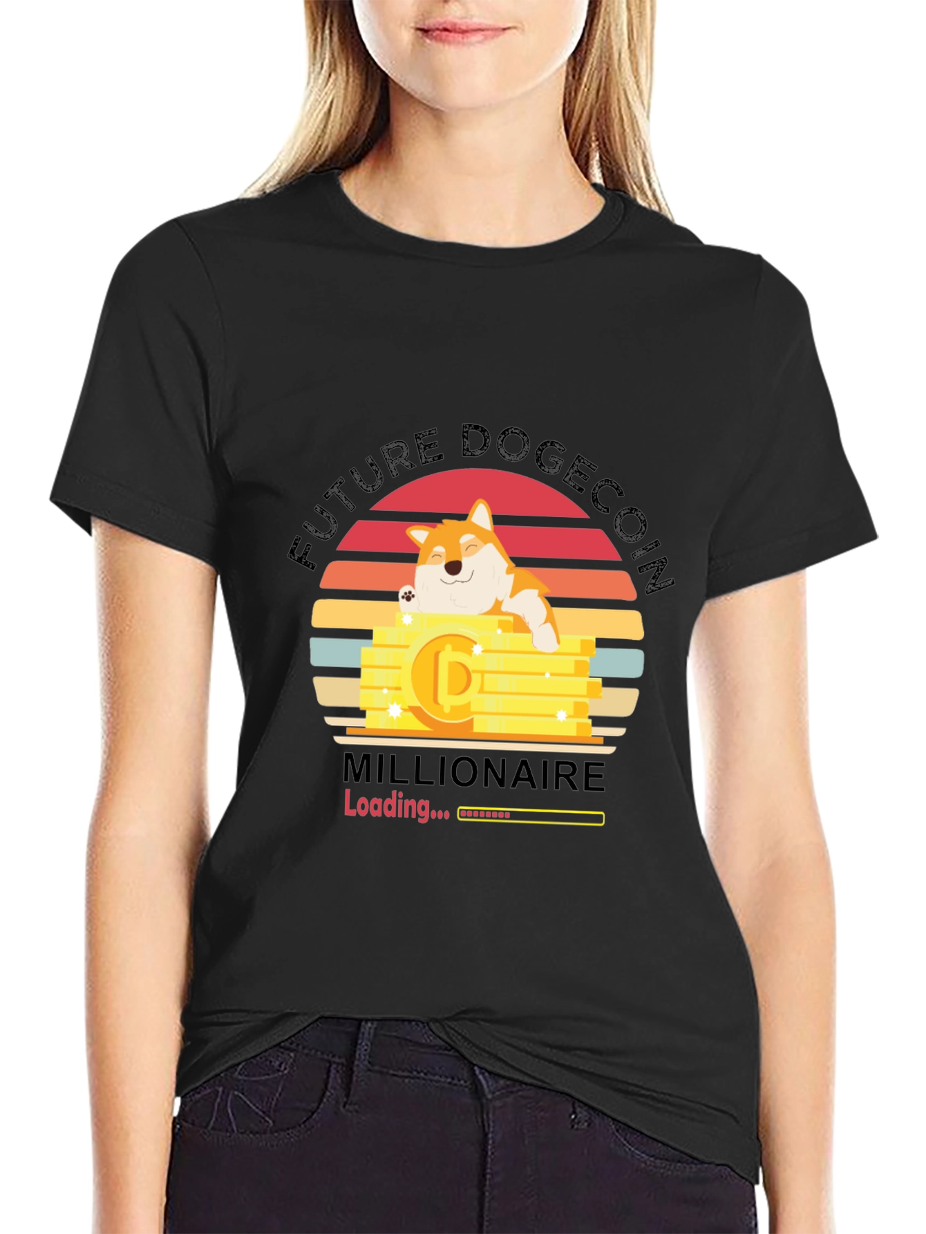 Future Dogecoin Millionaire Black T-Shirt