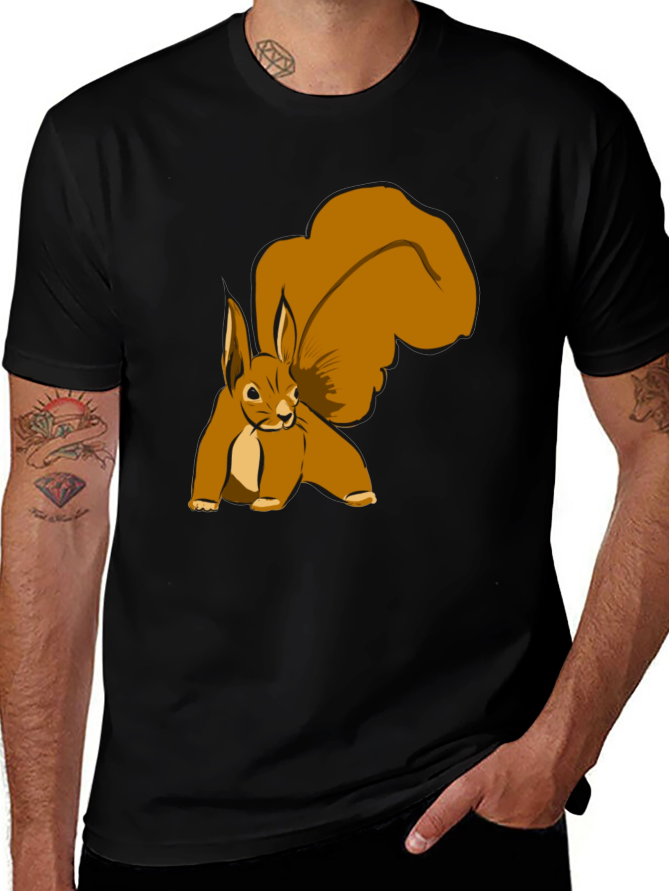 Squirrel Graphic Tee - Black Cotton T-Shirt
