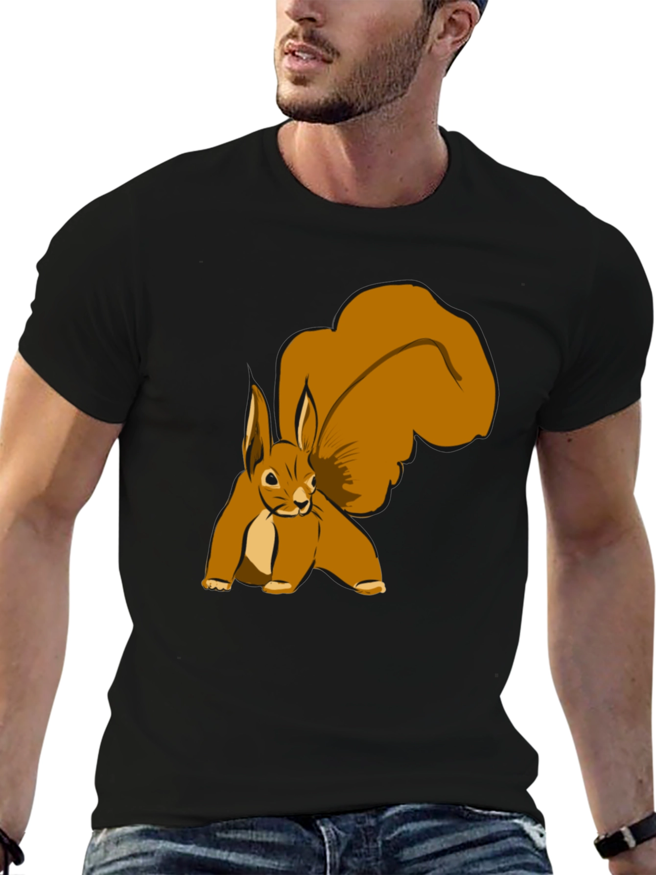 Squirrel Graphic Tee - Black Cotton T-Shirt