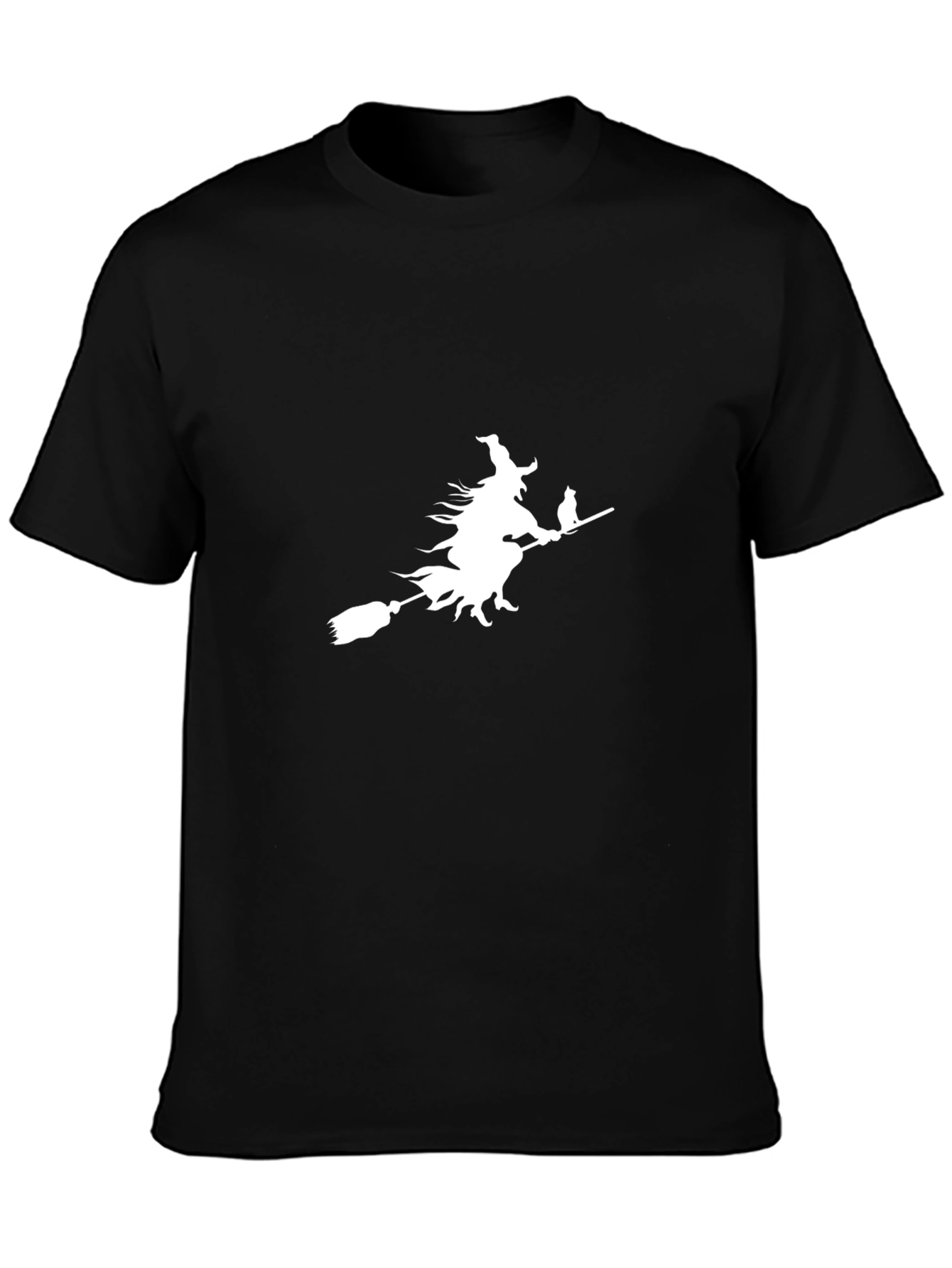 Witch on Broomstick Graphic Tee - Black Cotton