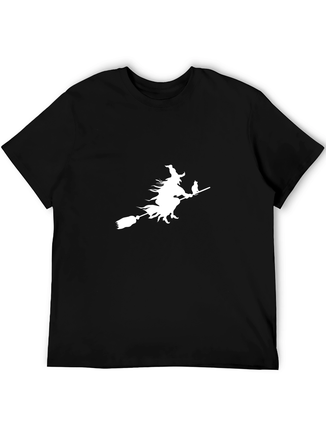 Witch on Broomstick Graphic Tee - Black Cotton