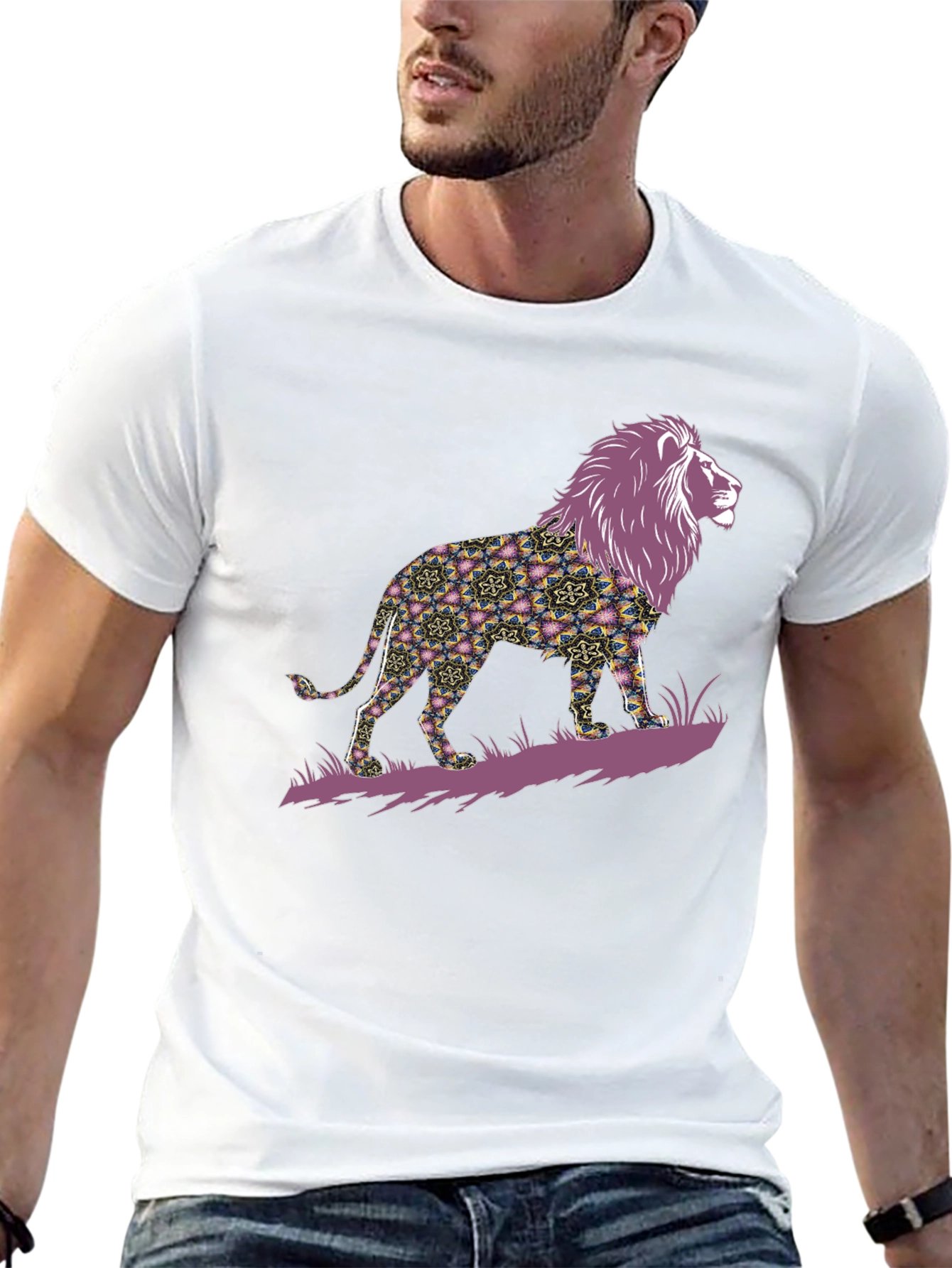 Lion Graphic Print Mens T-Shirt - Bold Style