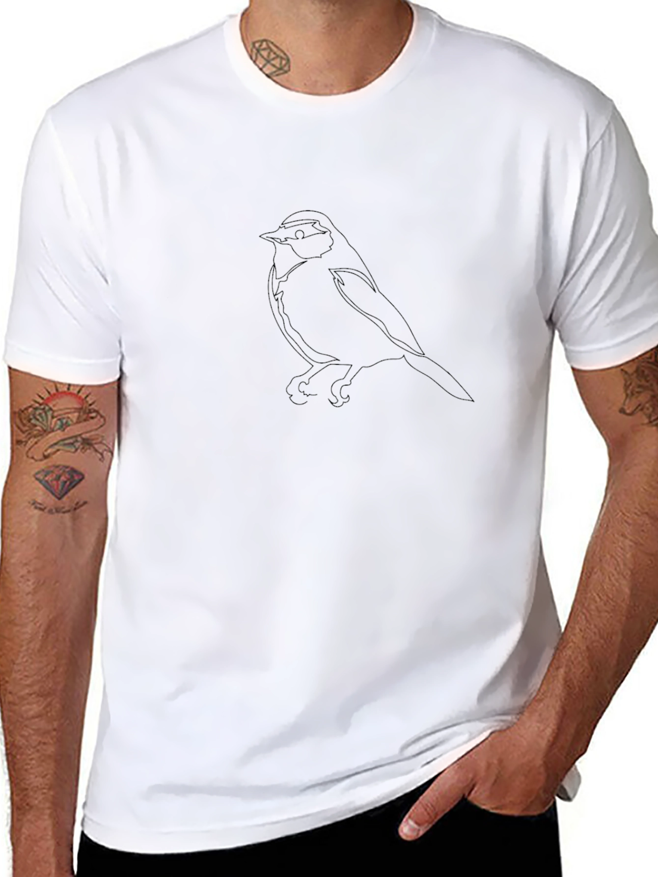 Mens Black Bird Outline Graphic Tee