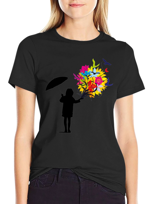 Floral Silhouette Graphic Tee - Black Unisex T-Shirt