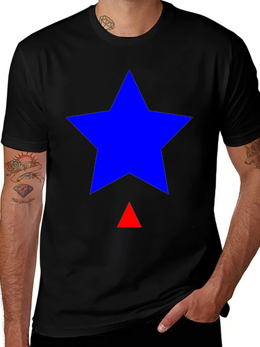 Blue Star & Red Triangle Graphic Black T-Shirt