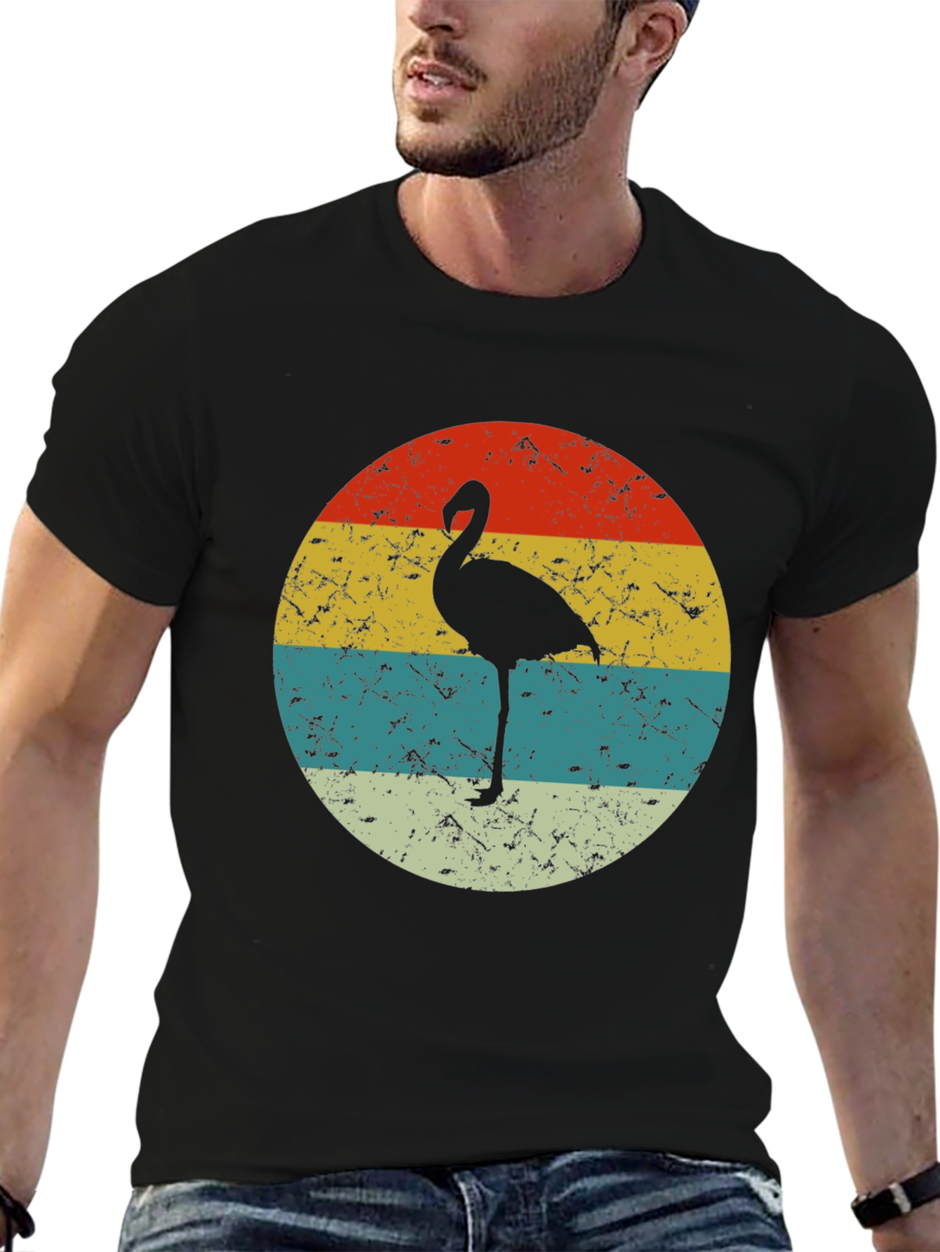 Retro Flamingo Graphic T-Shirt - Black