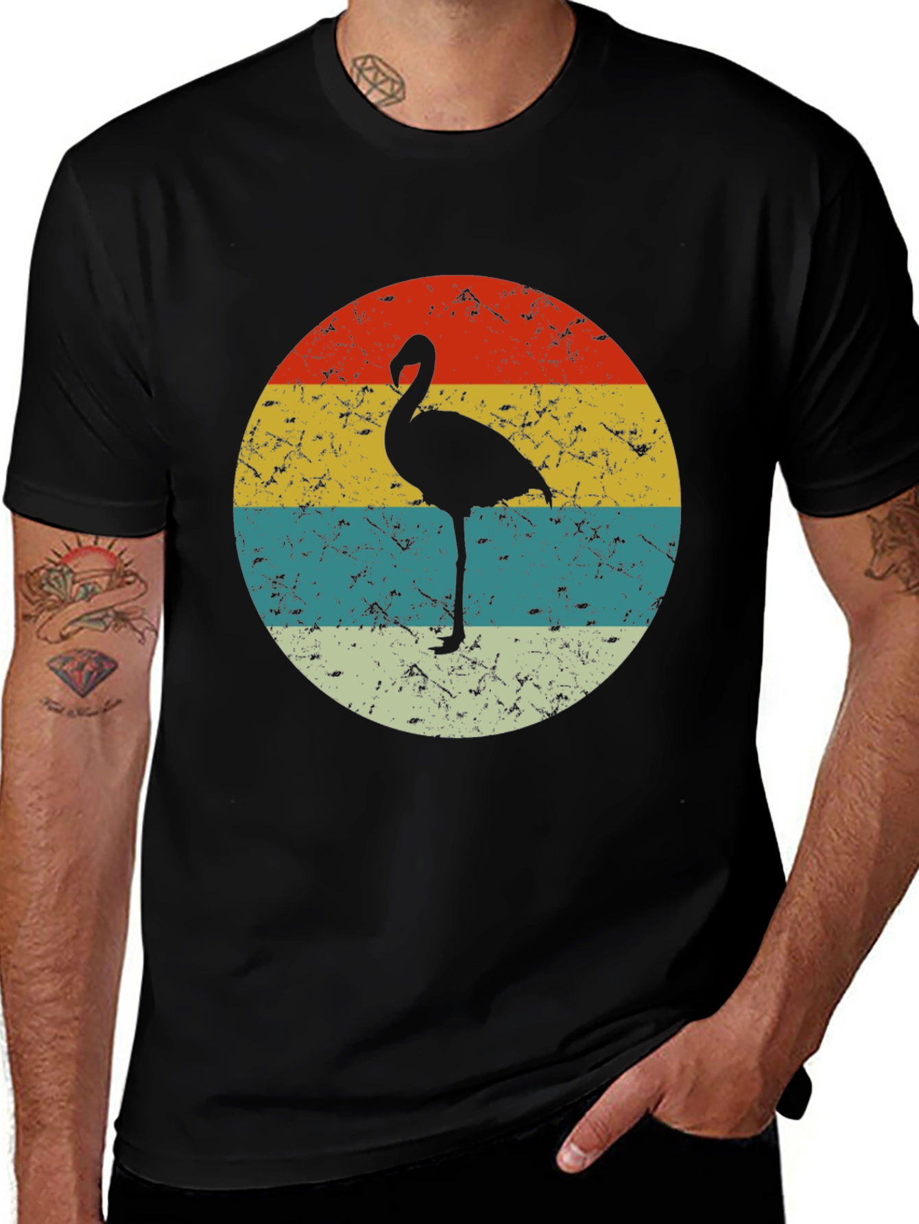 Retro Flamingo Graphic T-Shirt - Black