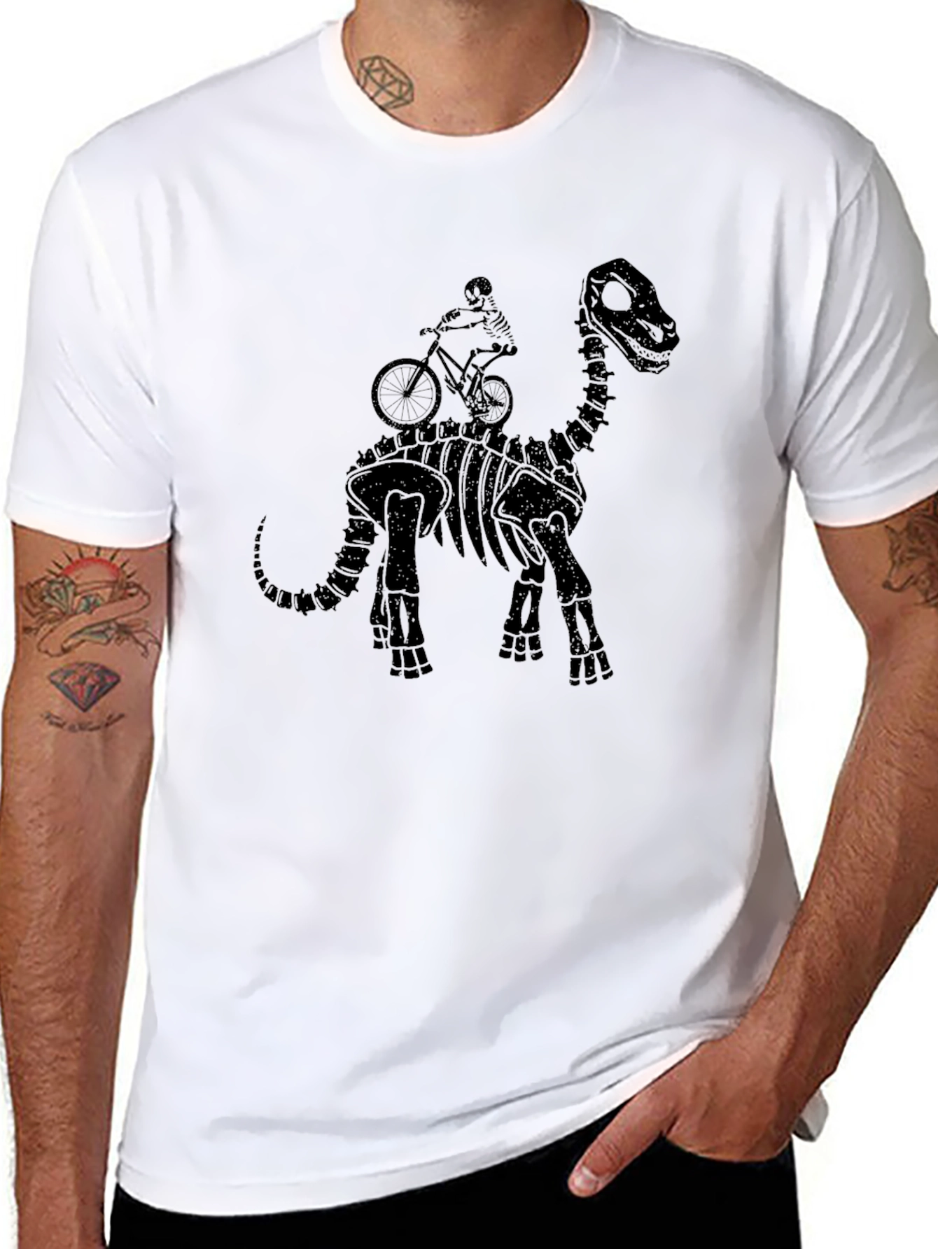 Skeleton Riding Dinosaur T-Shirt