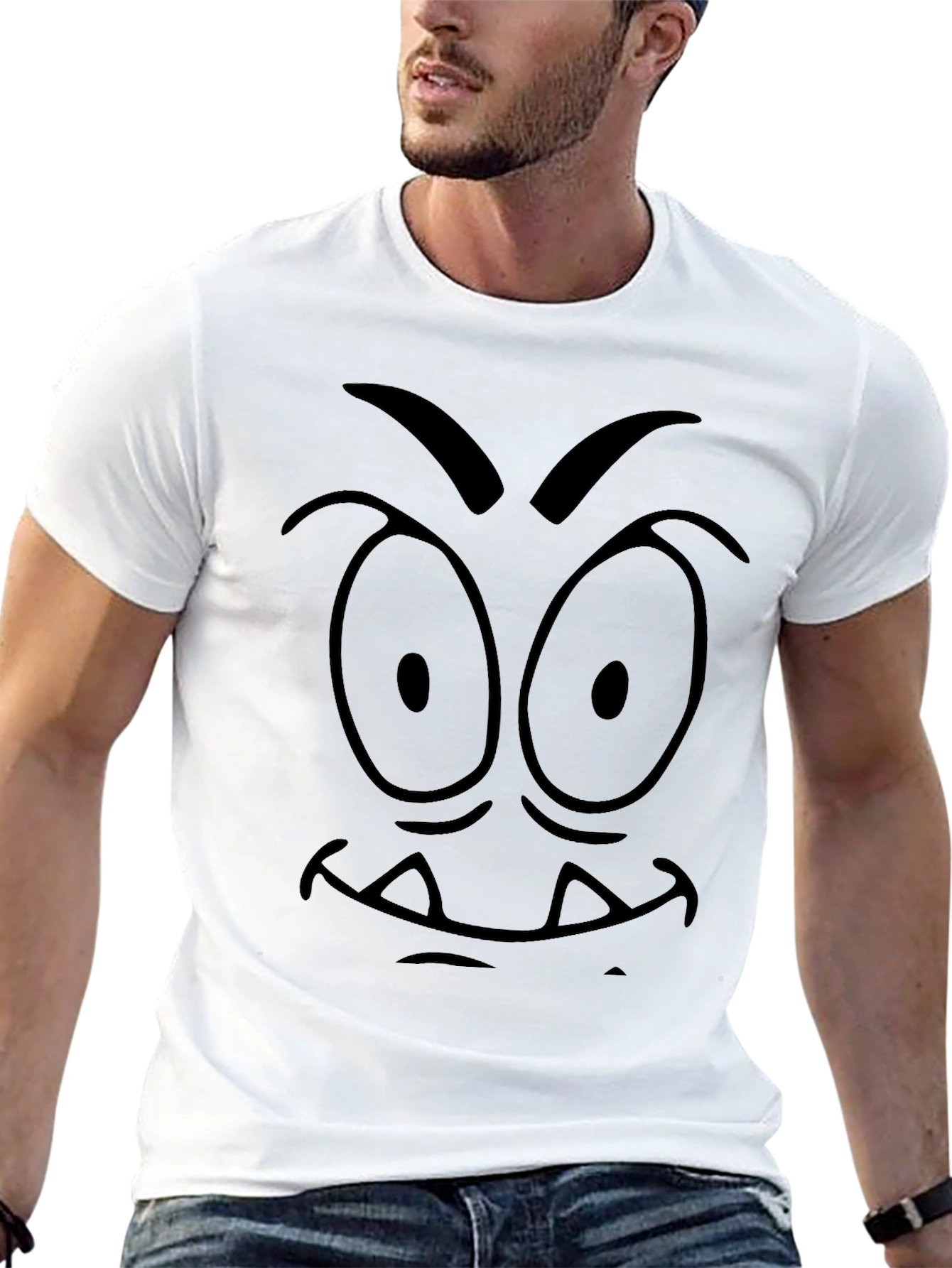 Cartoon Monster Face Graphic Tee - Black