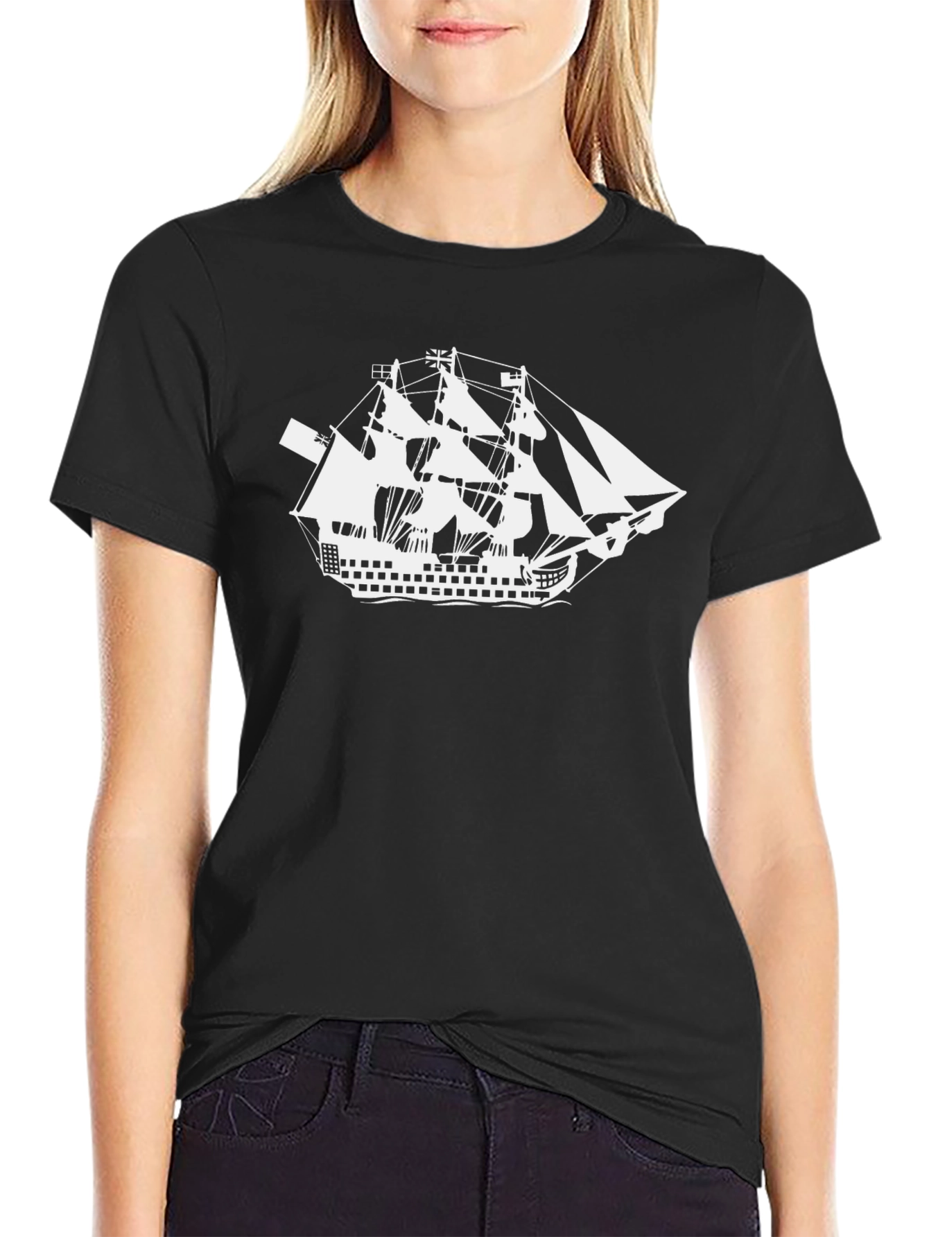 Nautical Sailboat Graphic Tee - Black Cotton Shirt